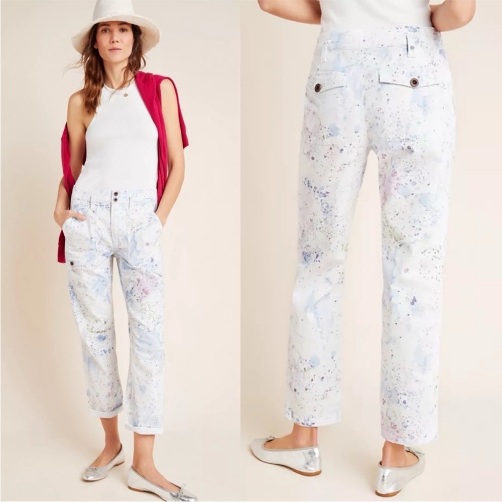 Anthro Pilcro The Wanderer Paint Splatter Cargo pants Straight-leg pant 26 EUC